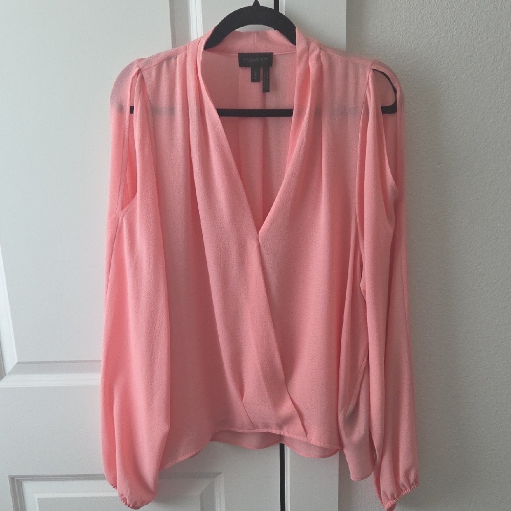 Donna Karan Pink Cold-Shoulder V-Neck Blouse With Cami